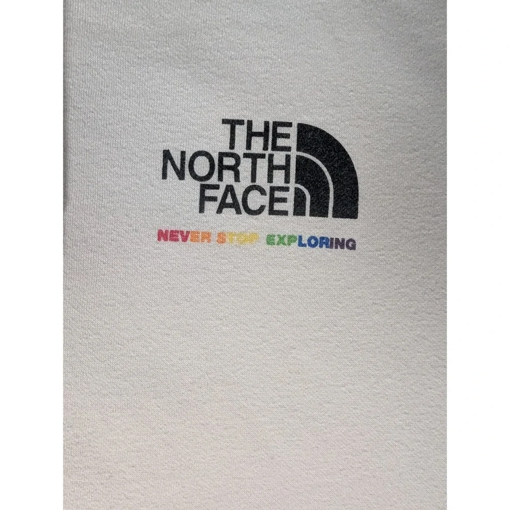 The North Face Mens White Rainbow Logo Hoodie Mountain Graphic Pullover L